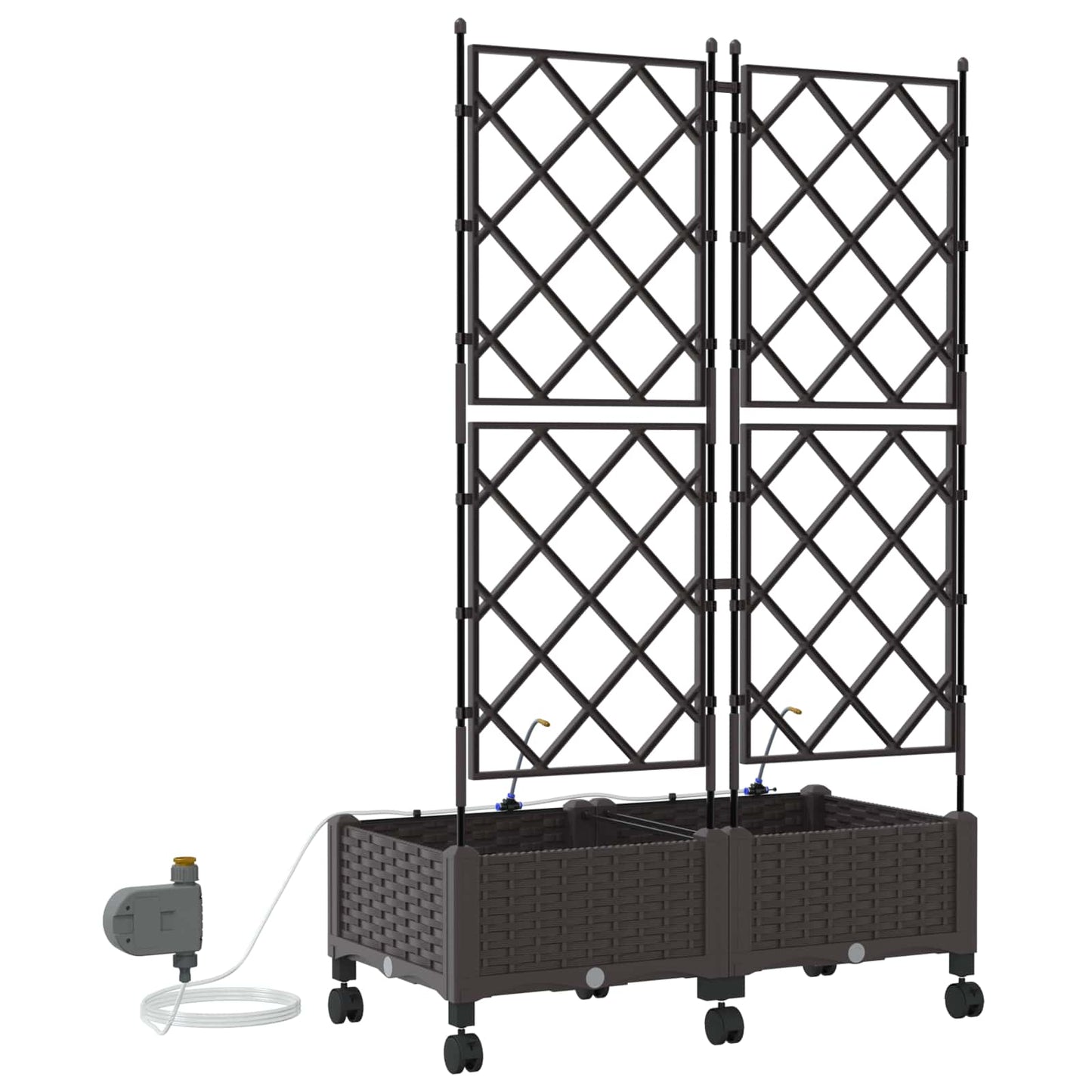 Garden Planter with Irrigation&Wheels 2 pcs Brown PP