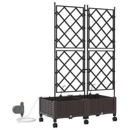 Garden Planter with Irrigation&Wheels 2 pcs Brown PP
