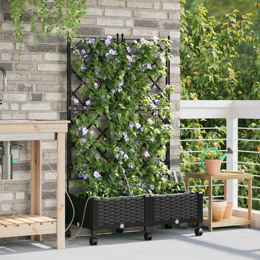 Garden Planter with Irrigation&Wheels 2 pcs Black PP