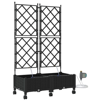 Garden Planter with Irrigation&Wheels 2 pcs Black PP
