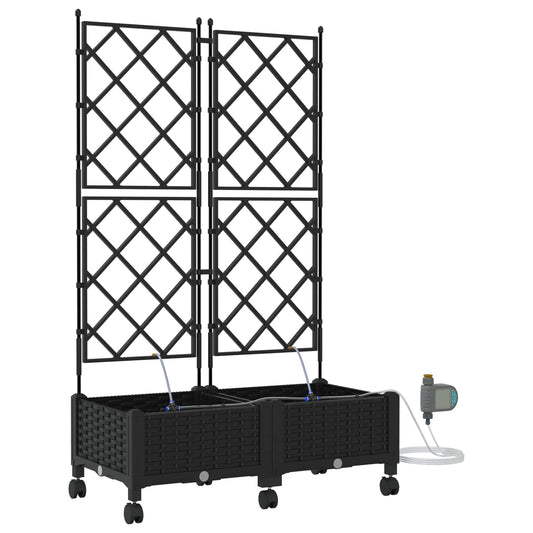 Garden Planter with Irrigation&Wheels 2 pcs Black PP