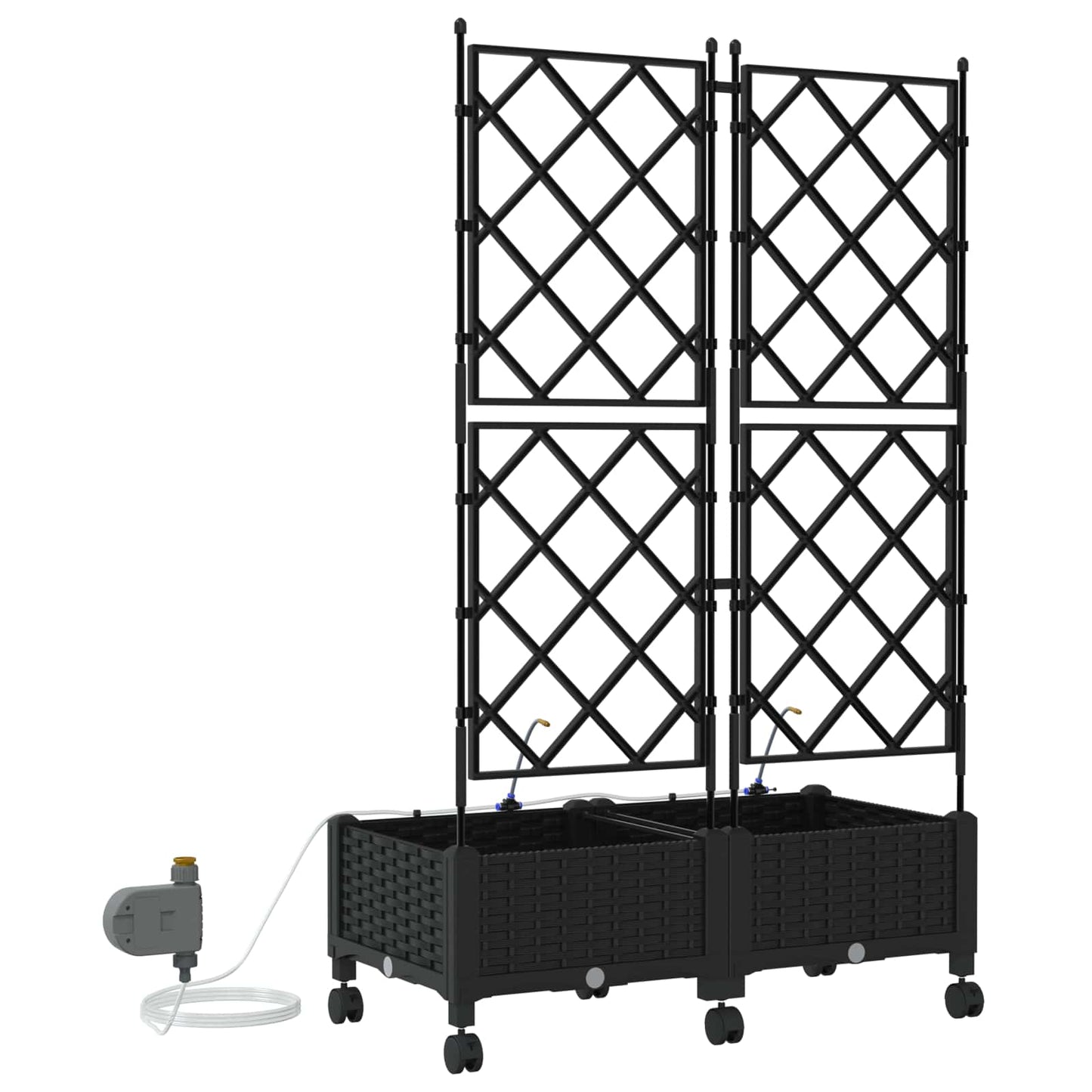 Garden Planter with Irrigation&Wheels 2 pcs Black PP