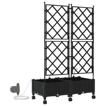 Garden Planter with Irrigation&Wheels 2 pcs Black PP