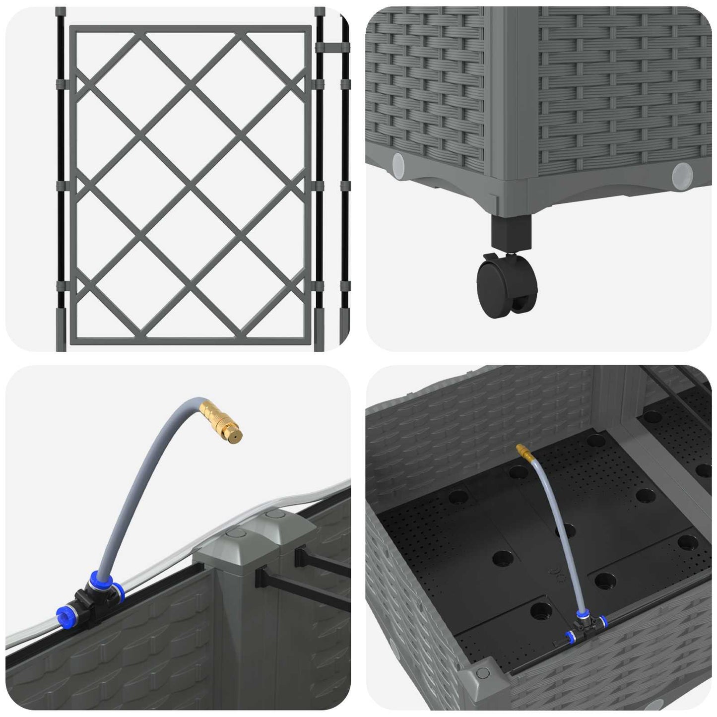 Garden Planter with Irrigation&Wheels 2 pcs Light Grey PP