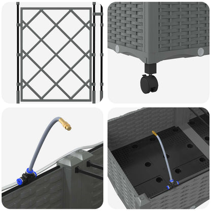 Garden Planter with Irrigation&Wheels 2 pcs Light Grey PP