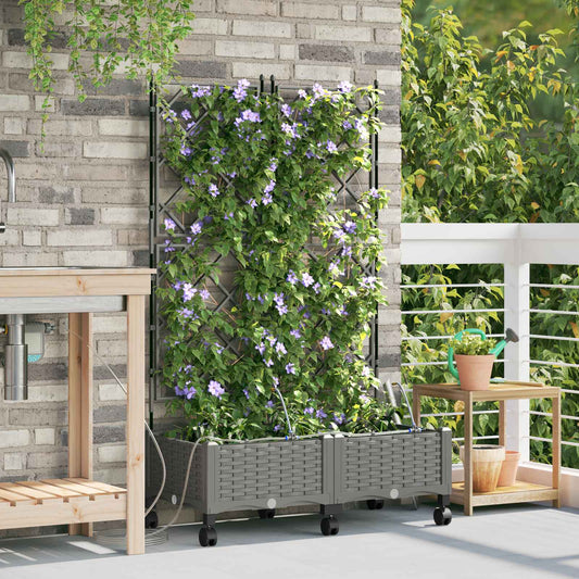 Garden Planter with Irrigation&Wheels 2 pcs Light Grey PP