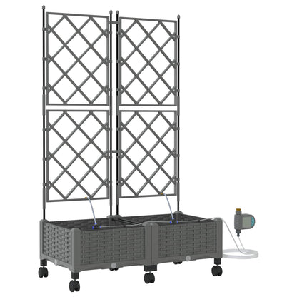 Garden Planter with Irrigation&Wheels 2 pcs Light Grey PP