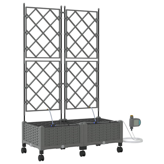 Garden Planter with Irrigation&Wheels 2 pcs Light Grey PP