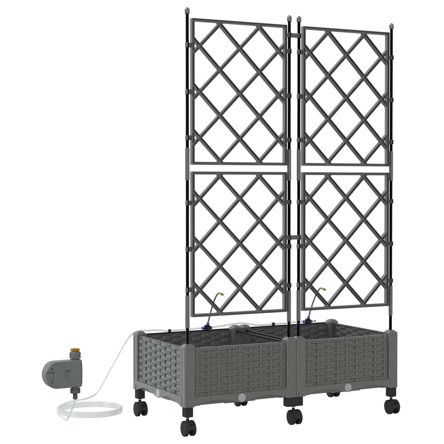Garden Planter with Irrigation&Wheels 2 pcs Light Grey PP