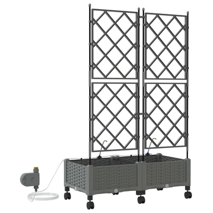 Garden Planter with Irrigation&Wheels 2 pcs Light Grey PP