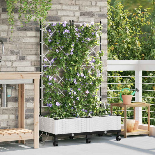 Garden Planter with Irrigation&Wheels 2 pcs White PP