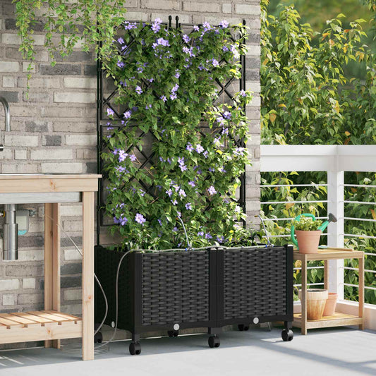 Garden Planter with Irrigation&Wheels 2 pcs Black PP