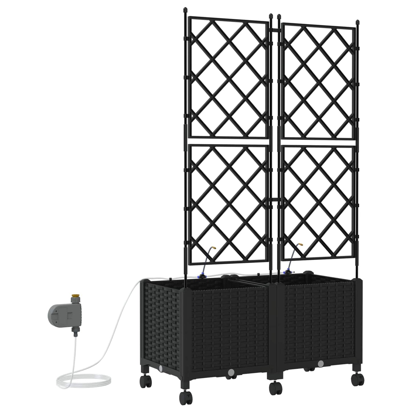 Garden Planter with Irrigation&Wheels 2 pcs Black PP