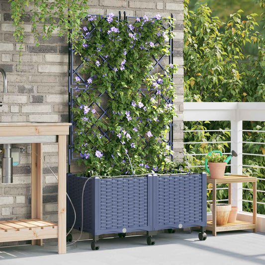 Garden Planter with Irrigation&Wheels 2 pcs Grey PP
