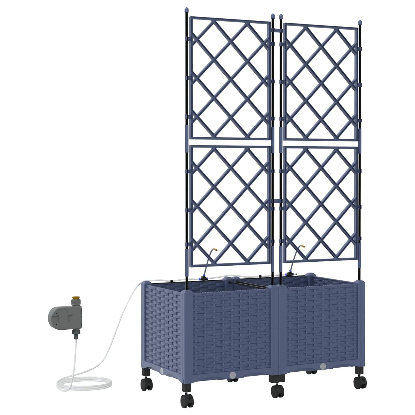 Garden Planter with Irrigation&Wheels 2 pcs Grey PP