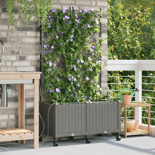 Garden Planter with Irrigation&Wheels 2 pcs Light Grey PP