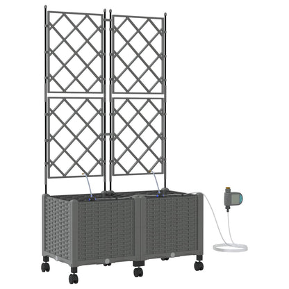 Garden Planter with Irrigation&Wheels 2 pcs Light Grey PP