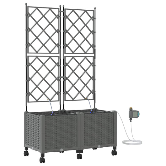 Garden Planter with Irrigation&Wheels 2 pcs Light Grey PP