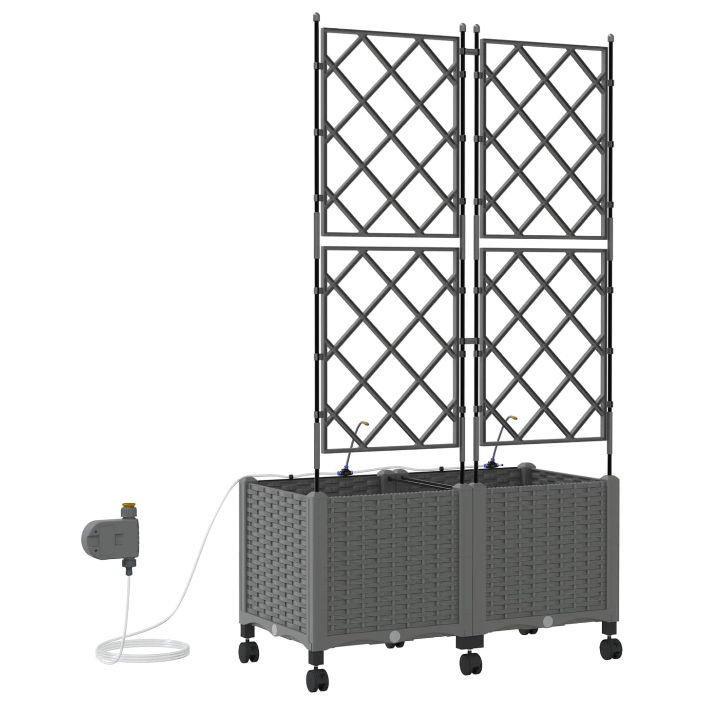 Garden Planter with Irrigation&Wheels 2 pcs Light Grey PP