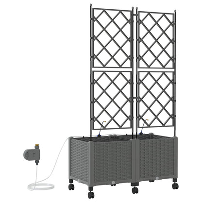 Garden Planter with Irrigation&Wheels 2 pcs Light Grey PP