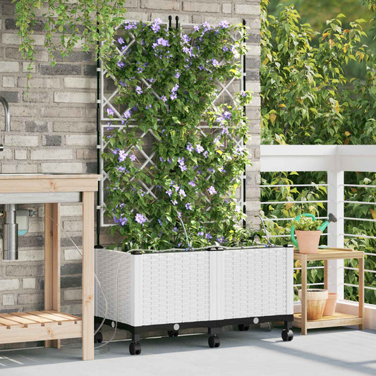 Garden Planter with Irrigation&Wheels 2 pcs White PP