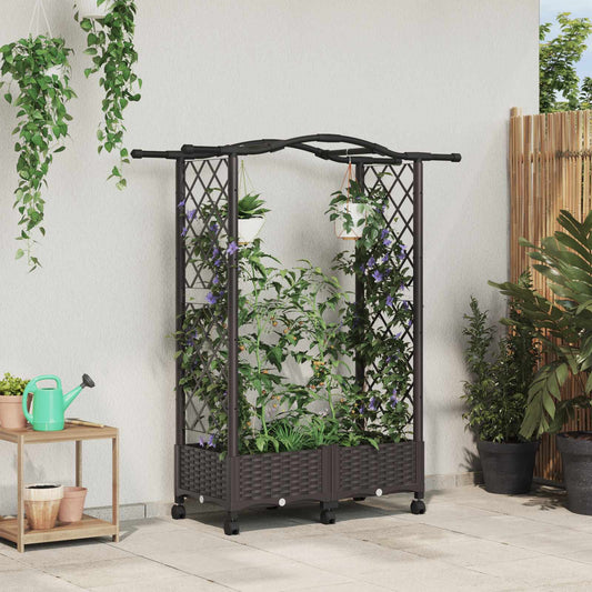 Raised Bed with Trellis and Roof Brown 124 x 40 x 129 cm PP