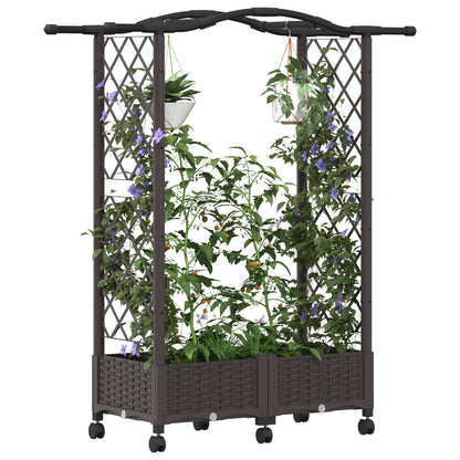 Raised Bed with Trellis and Roof Brown 124 x 40 x 129 cm PP