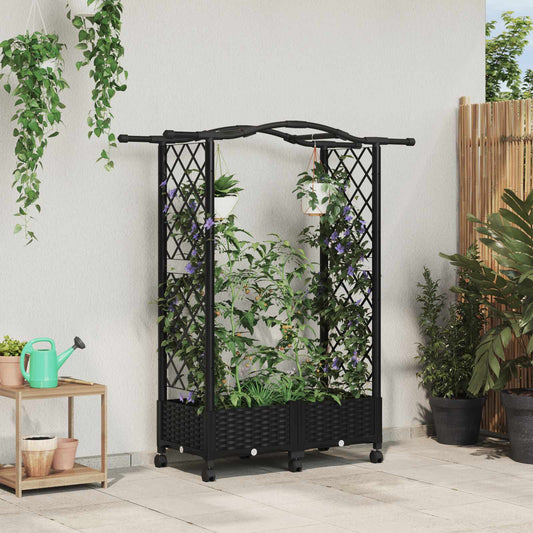 Raised Bed with Trellis and Roof Black 124 x 40 x 129 cm PP