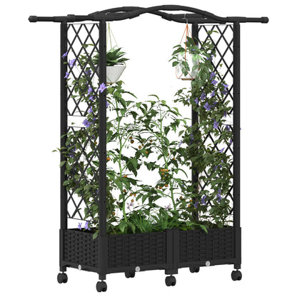Raised Bed with Trellis and Roof Black 124 x 40 x 129 cm PP