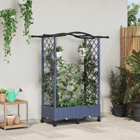 Raised Bed with Trellis and Roof Grey 124 x 40 x 129 cm PP