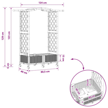 Raised Bed with Trellis and Roof Grey 124 x 40 x 129 cm PP