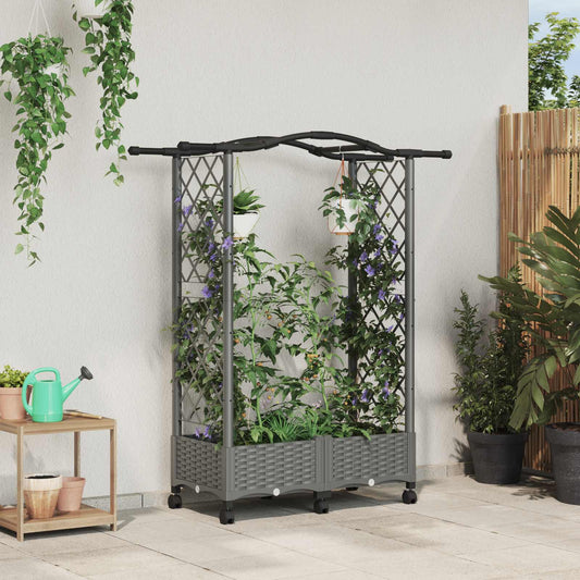 Raised Bed with Trellis and Roof Light Grey 124 x 40 x 129 cm
