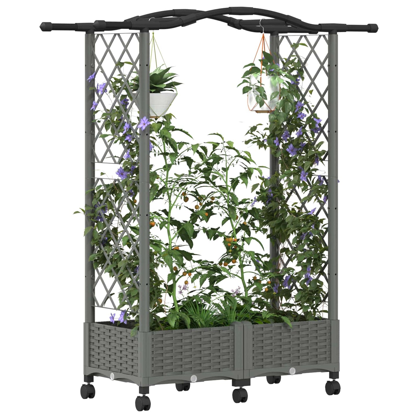Raised Bed with Trellis and Roof Light Grey 124 x 40 x 129 cm