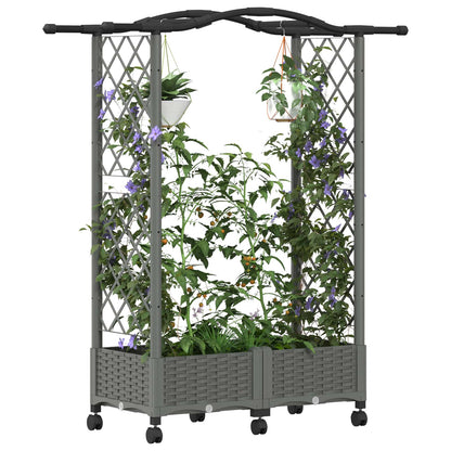 Raised Bed with Trellis and Roof Light Grey 124 x 40 x 129 cm