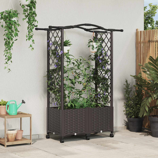 Raised Bed with Trellis and Roof Brown 125 x 40 x 144 cm PP