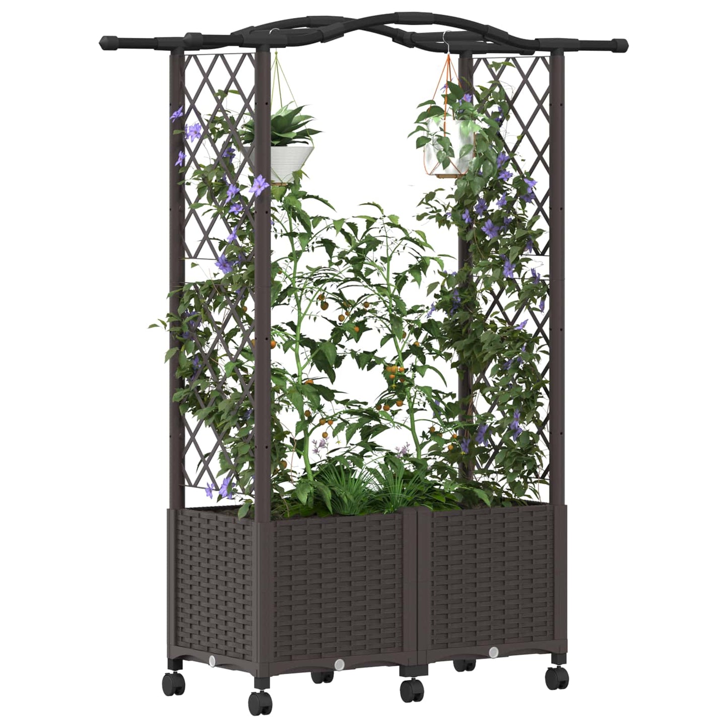 Raised Bed with Trellis and Roof Brown 125 x 40 x 144 cm PP