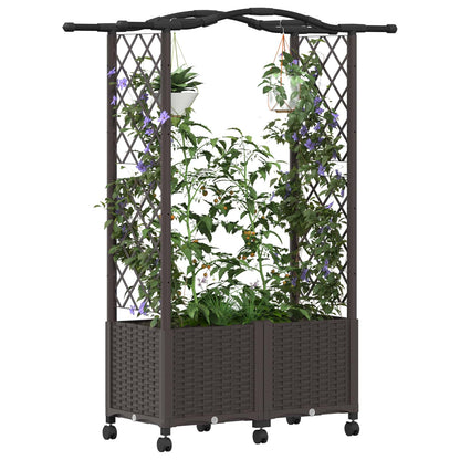 Raised Bed with Trellis and Roof Brown 125 x 40 x 144 cm PP