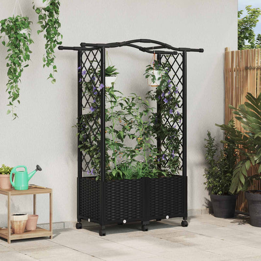 Raised Bed with Trellis and Roof Black 125 x 40 x 144 cm PP