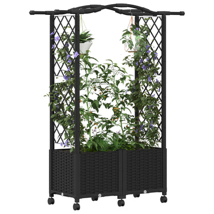 Raised Bed with Trellis and Roof Black 125 x 40 x 144 cm PP