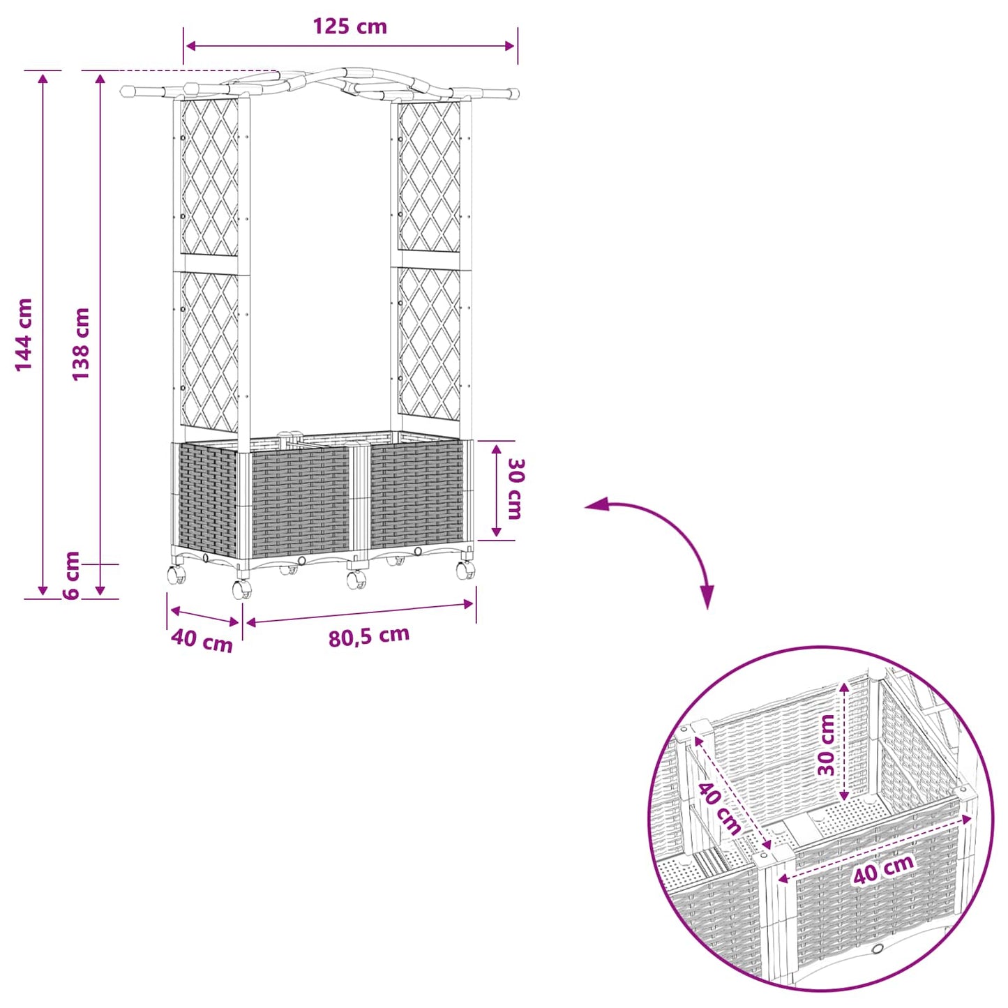 Raised Bed with Trellis and Roof Light Grey 125 x 40 x 144 cm