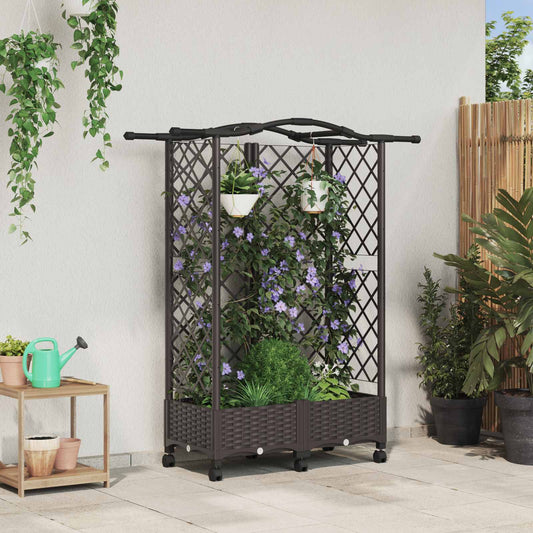 Raised Bed with Trellis and Roof Brown 124 x 40 x 129 cm PP
