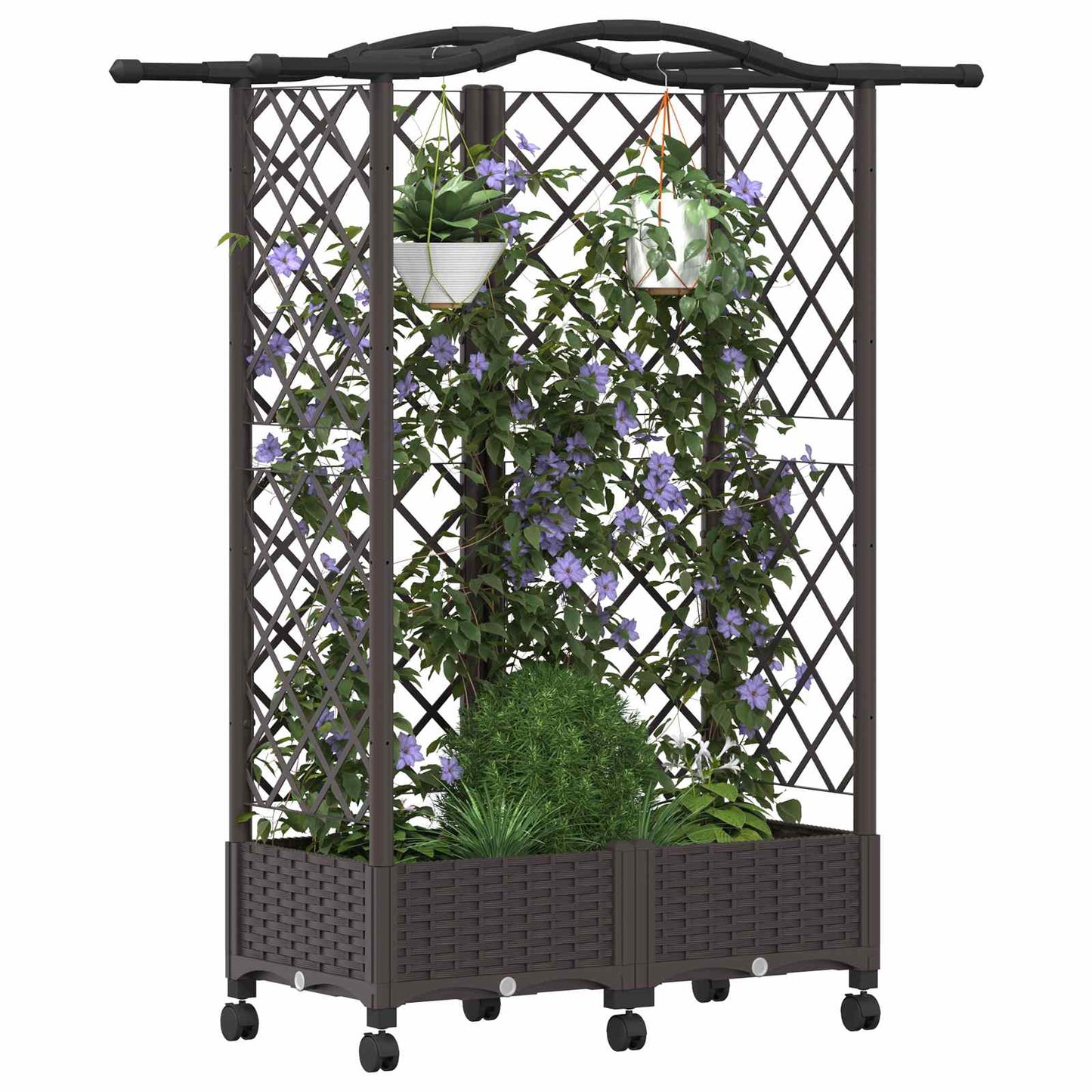 Raised Bed with Trellis and Roof Brown 124 x 40 x 129 cm PP