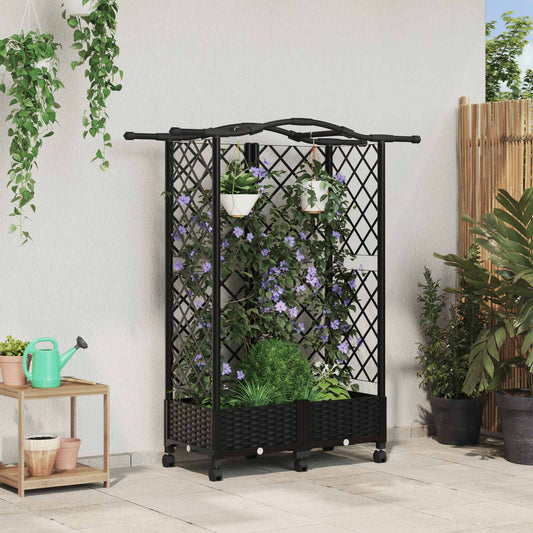 Raised Bed with Trellis and Roof Black 124 x 40 x 129 cm PP