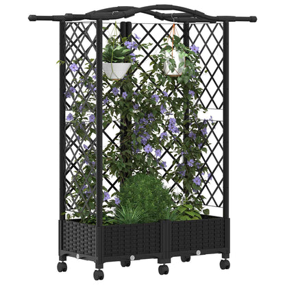 Raised Bed with Trellis and Roof Black 124 x 40 x 129 cm PP