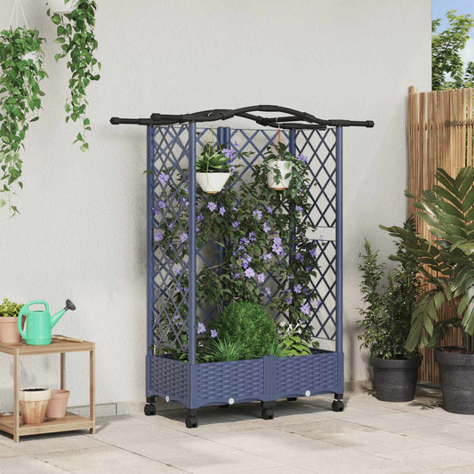 Raised Bed with Trellis and Roof Grey 124 x 40 x 129 cm PP