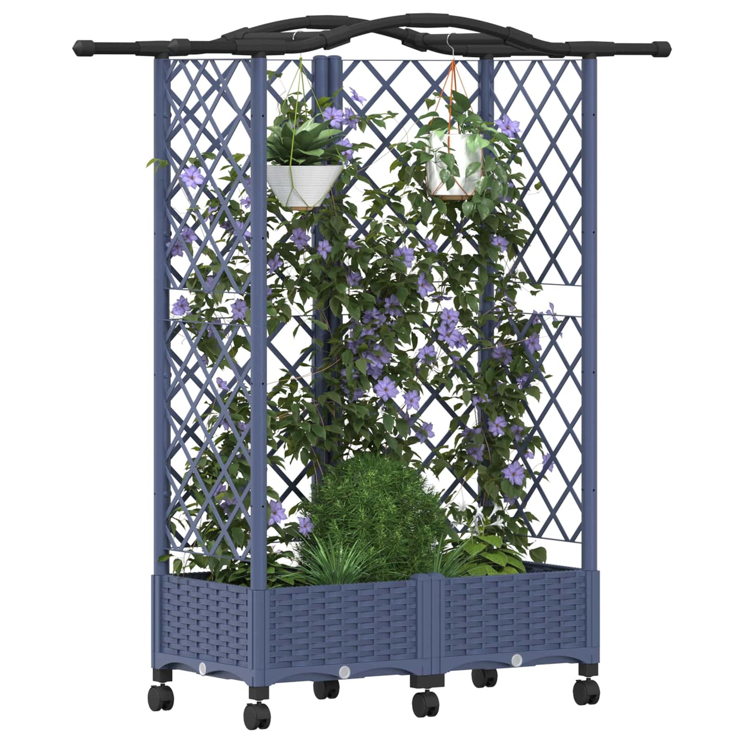 Raised Bed with Trellis and Roof Grey 124 x 40 x 129 cm PP