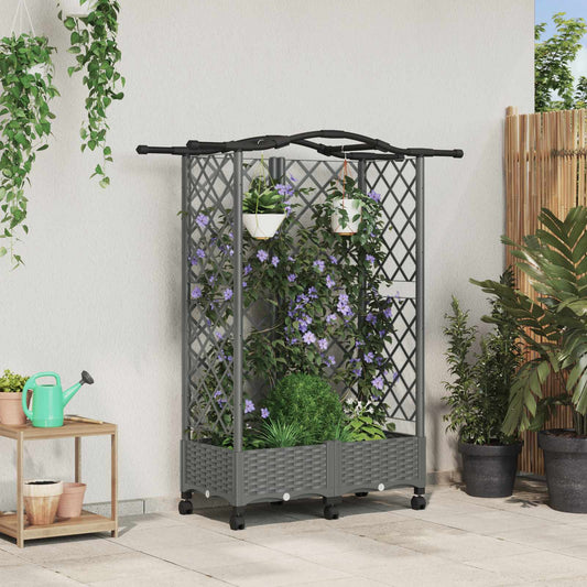 Raised Bed with Trellis and Roof Light Grey 124 x 40 x 129 cm