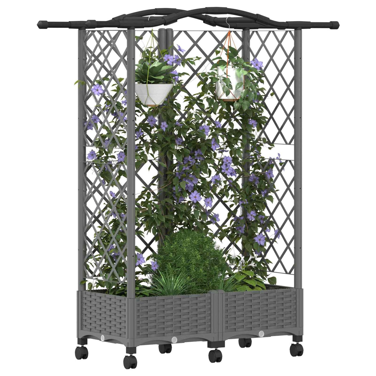 Raised Bed with Trellis and Roof Light Grey 124 x 40 x 129 cm