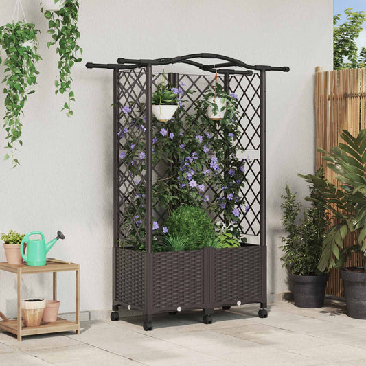 Raised Bed with Trellis and Roof Brown 122 x 40 x 144 cm PP