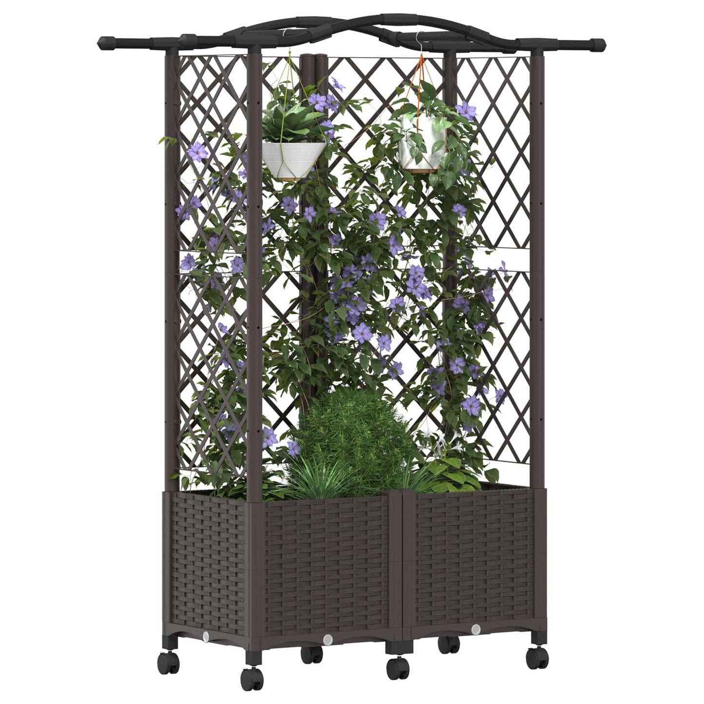 Raised Bed with Trellis and Roof Brown 122 x 40 x 144 cm PP